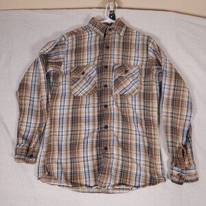 Vintage Five Brother Plaid Button Shirt Mens Medium Tall  Pockets Heavy Duty USA